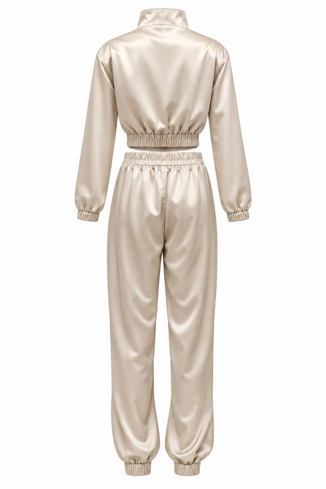 Satin Sporty-Elegant Two-Piece Set in Ecru/2183/