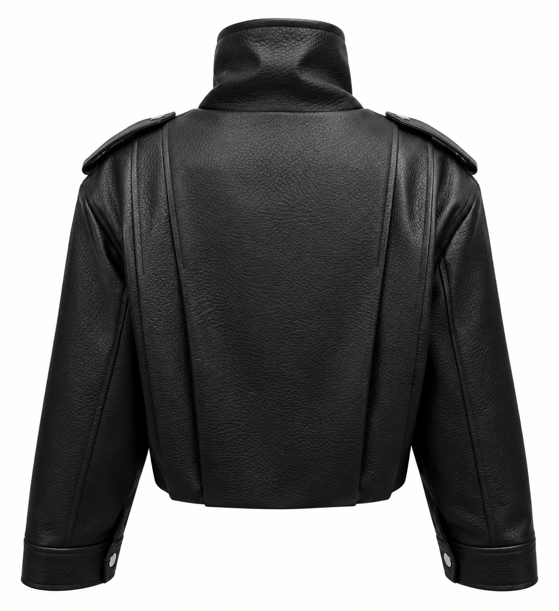 Black Faux Leather Jacket with High Collar/2838/
