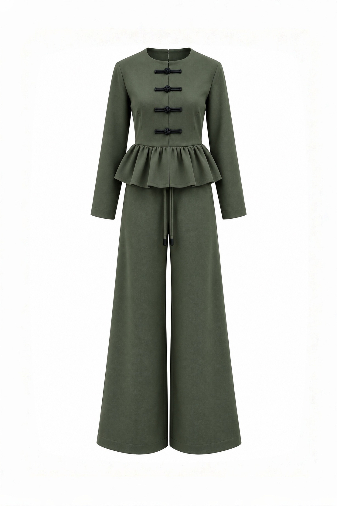 Elegant Two-Piece Women’s Set with Peplum /2608/Olive Green