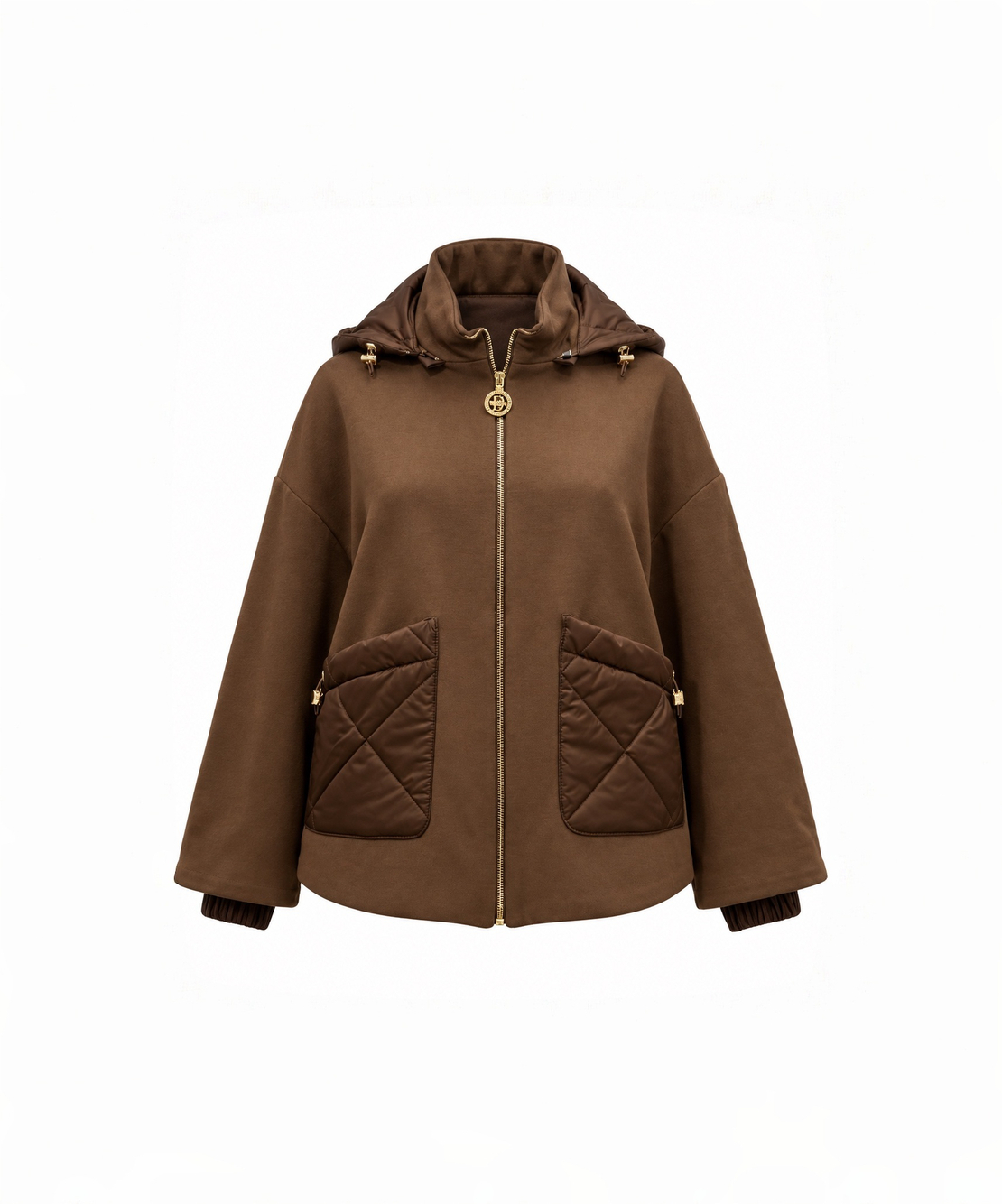 Brown Hooded Jacket with Quilted Pockets/25101/