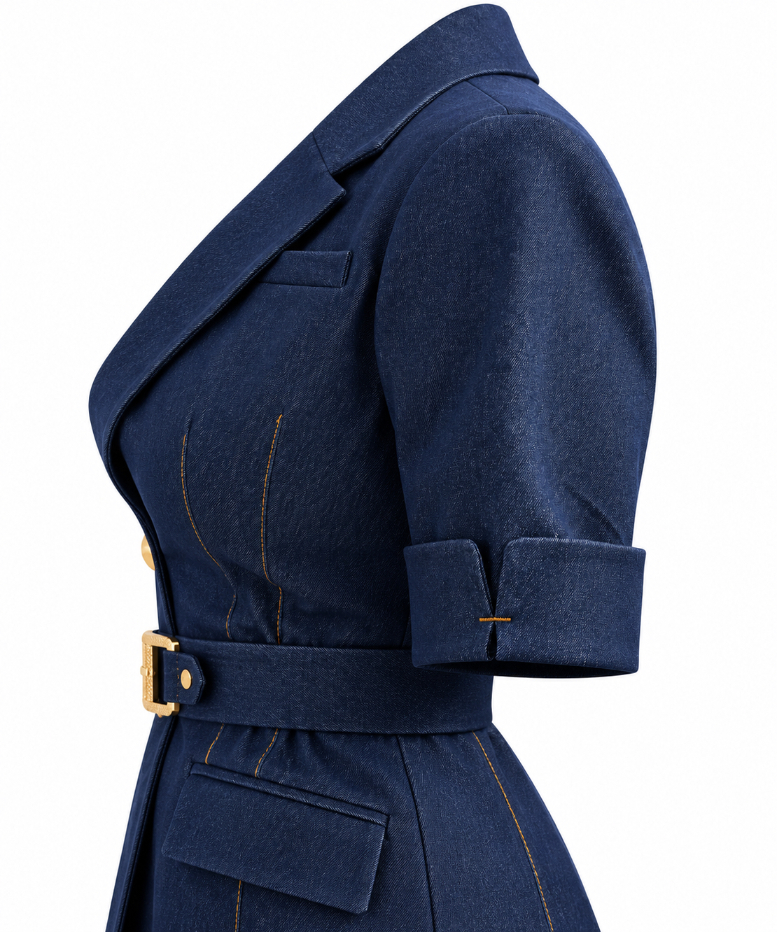 Elegant dark navy blazer with belt/20-79/