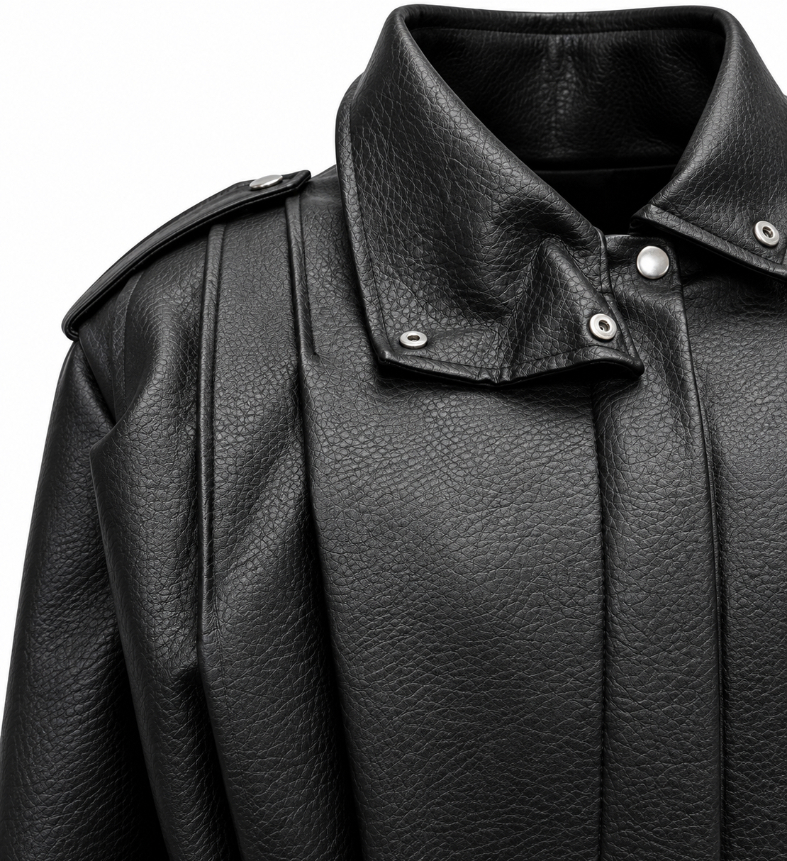 Black Faux Leather Jacket with High Collar/2838/