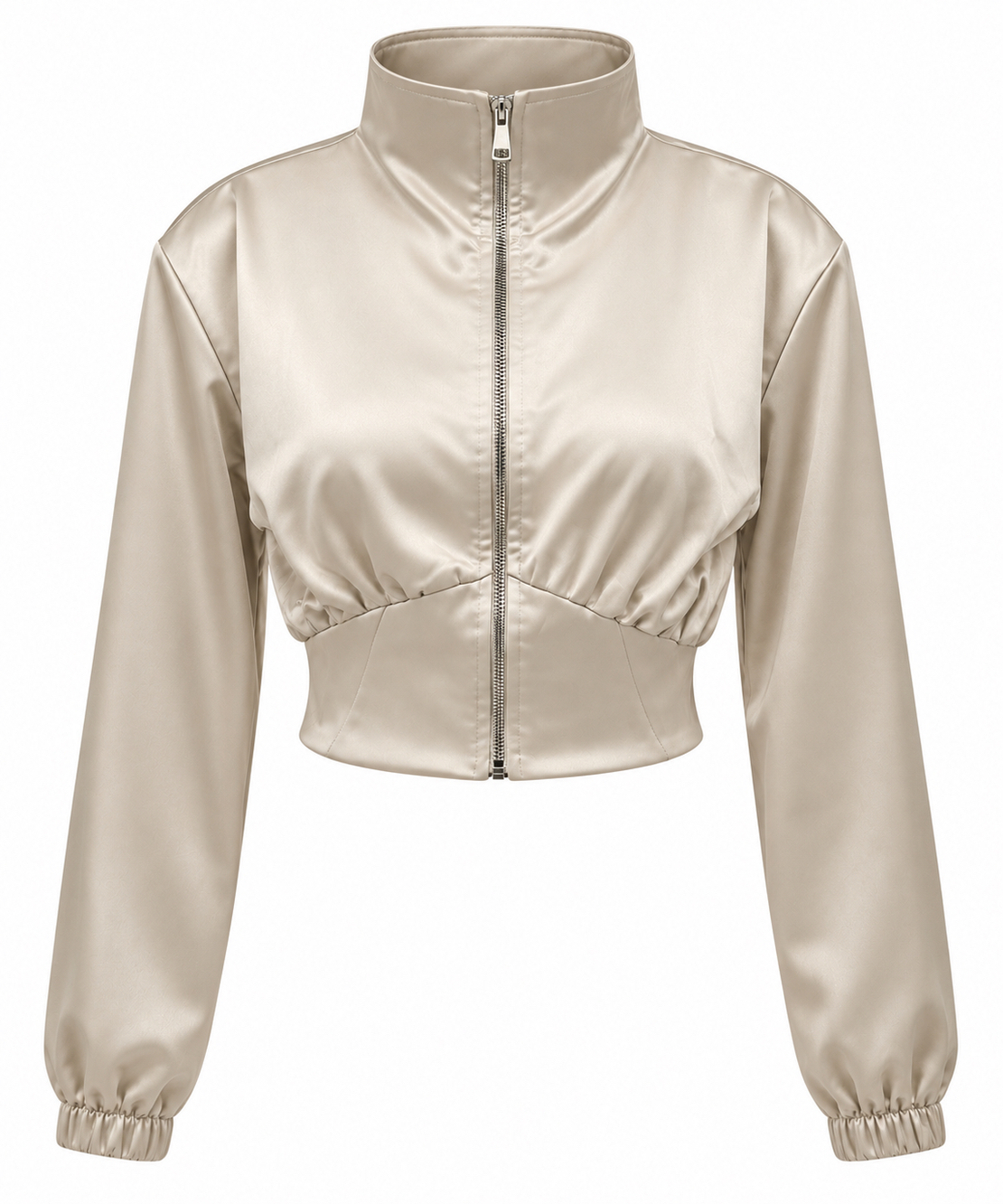 Satin Sporty-Elegant Two-Piece Set in Ecru/2183/