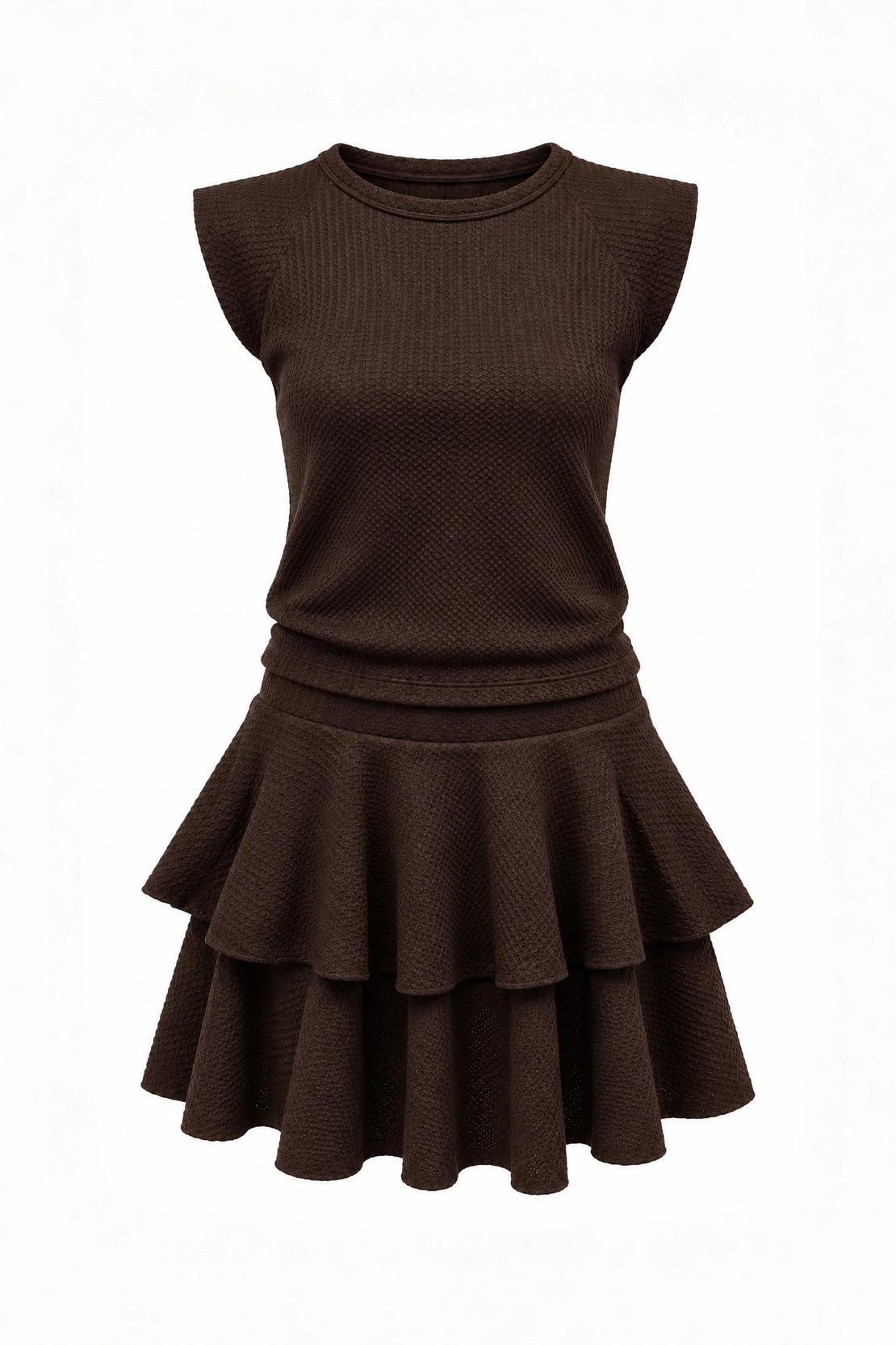 Elegant Two-Piece Textured Set with Layered Skirt/2450/