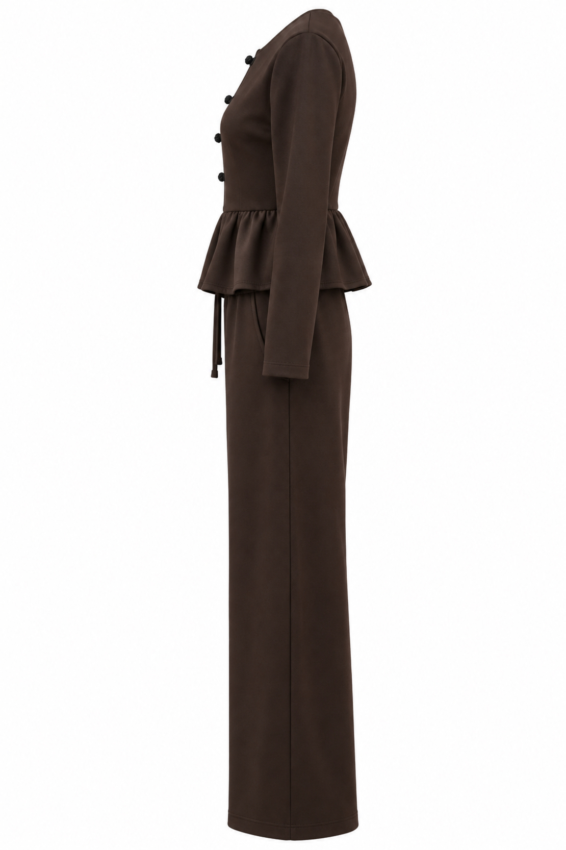 Elegant Women’s Peplum Two-Piece Set/2608/Brown