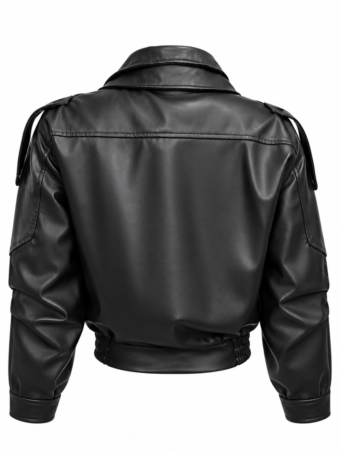 Women’s Faux Leather Belted Jacket with High Collar/2061/