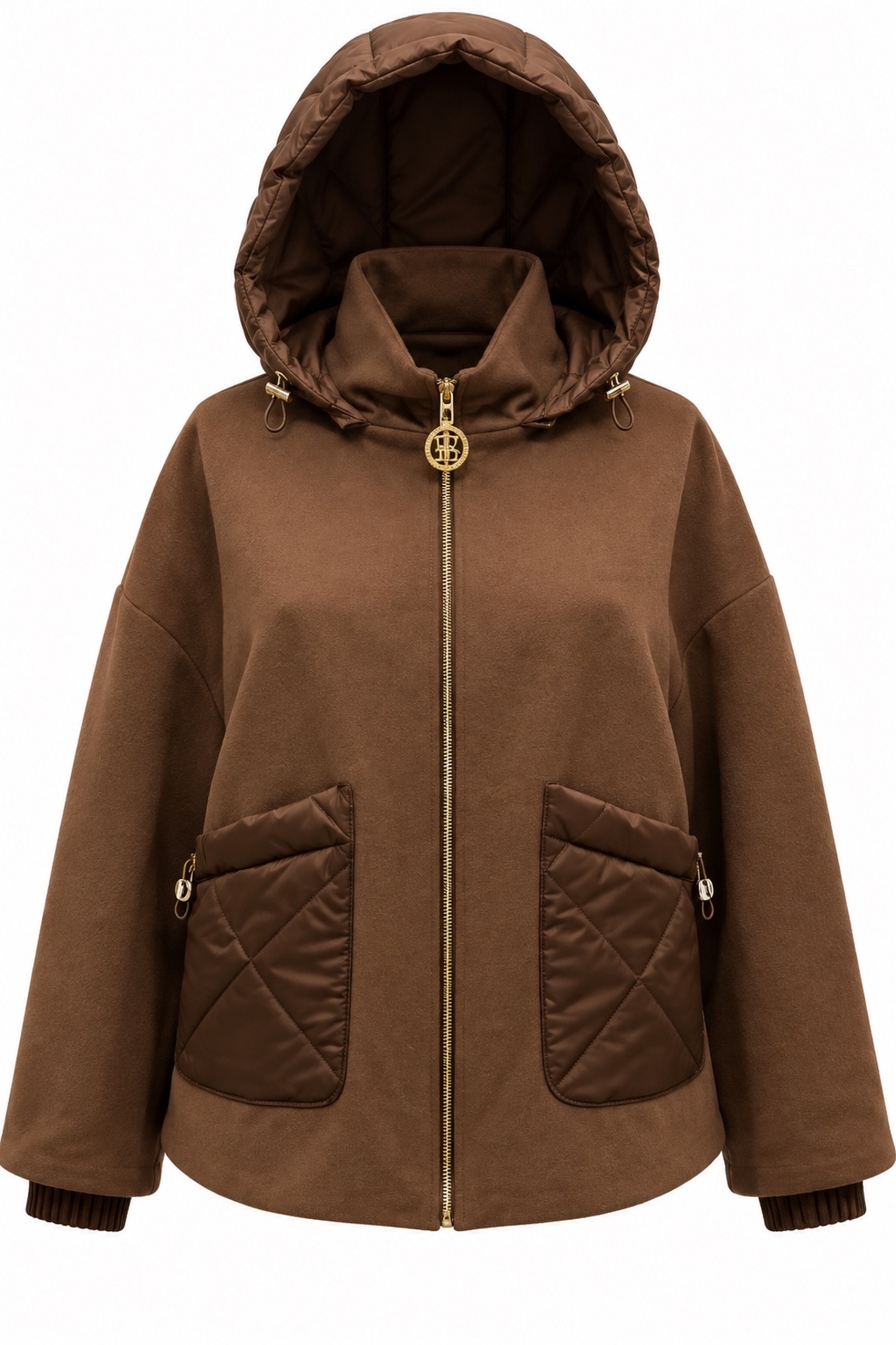 Brown Hooded Jacket with Quilted Pockets/25101/
