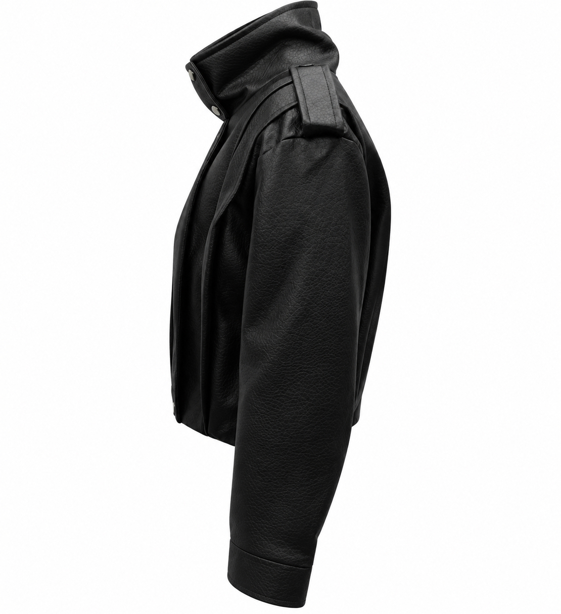 Black Faux Leather Jacket with High Collar/2838/