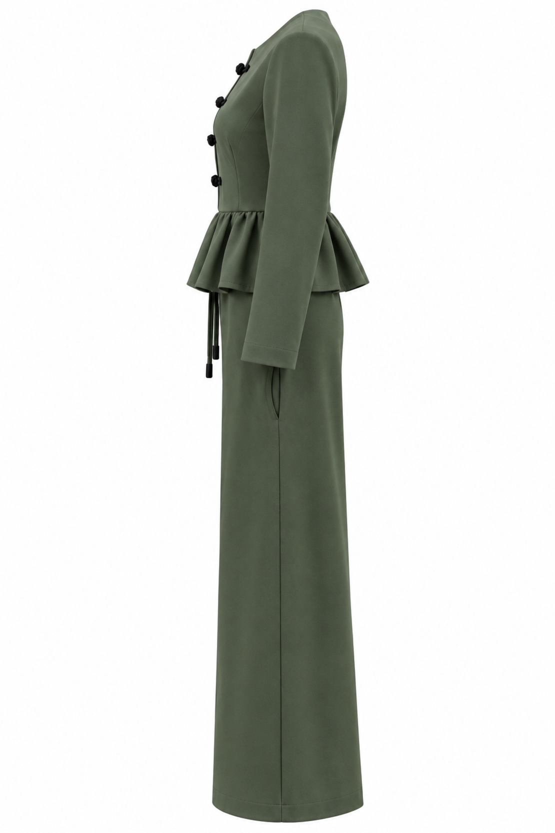 Elegant Two-Piece Women’s Set with Peplum /2608/Olive Green