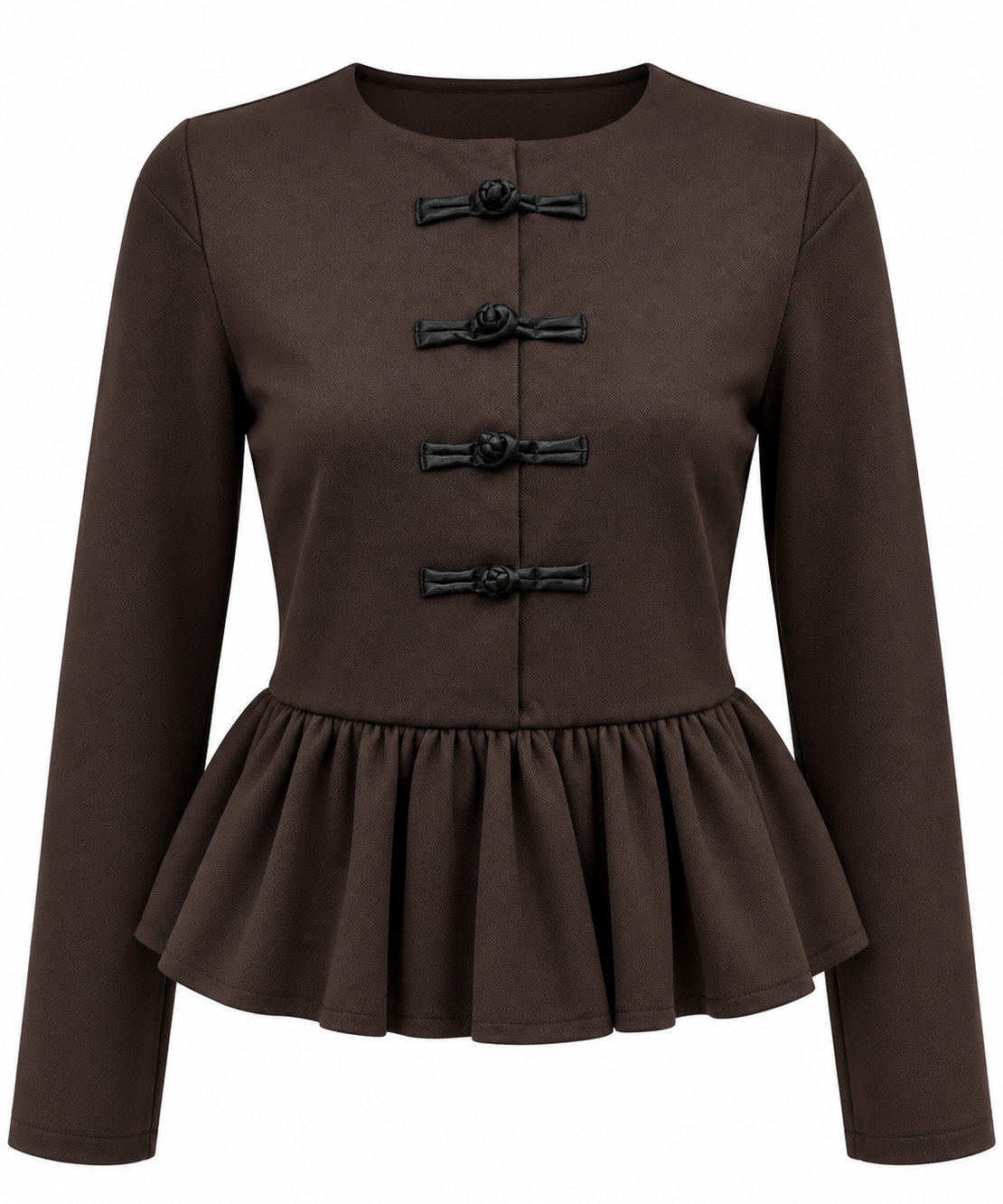 Elegant Women’s Peplum Two-Piece Set/2608/Brown