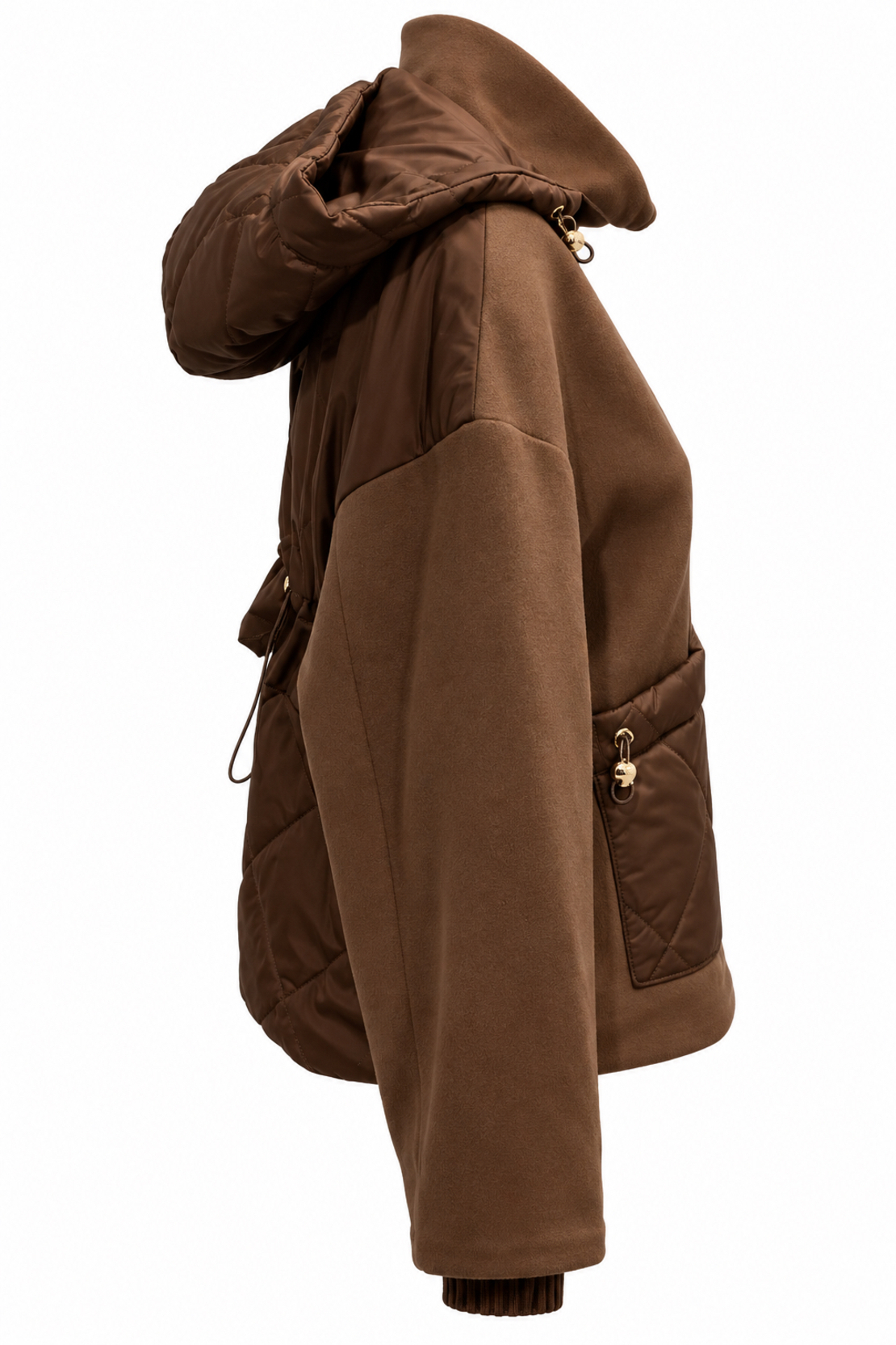 Brown Hooded Jacket with Quilted Pockets/25101/