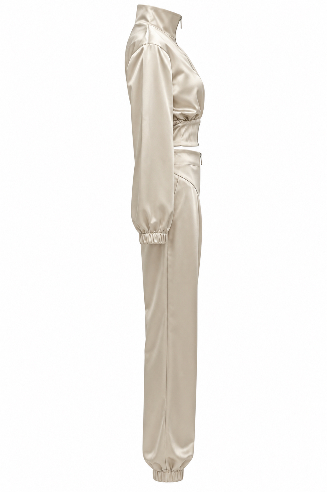 Satin Sporty-Elegant Two-Piece Set in Ecru/2183/