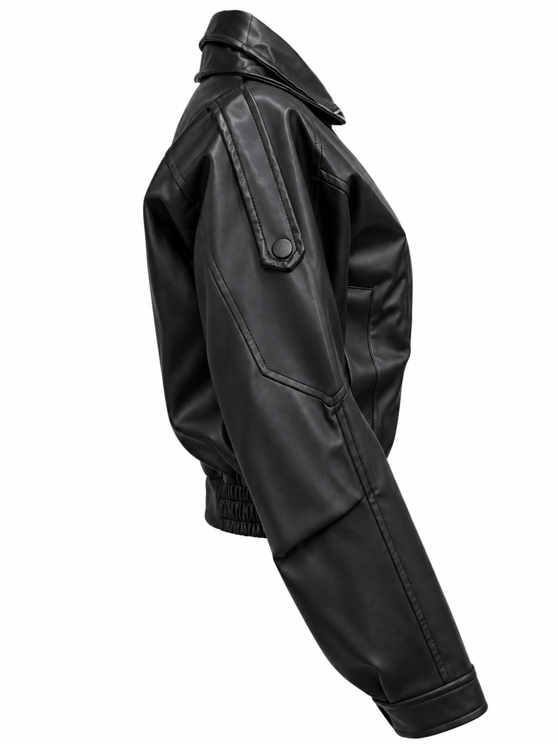 Women’s Faux Leather Belted Jacket with High Collar/2061/