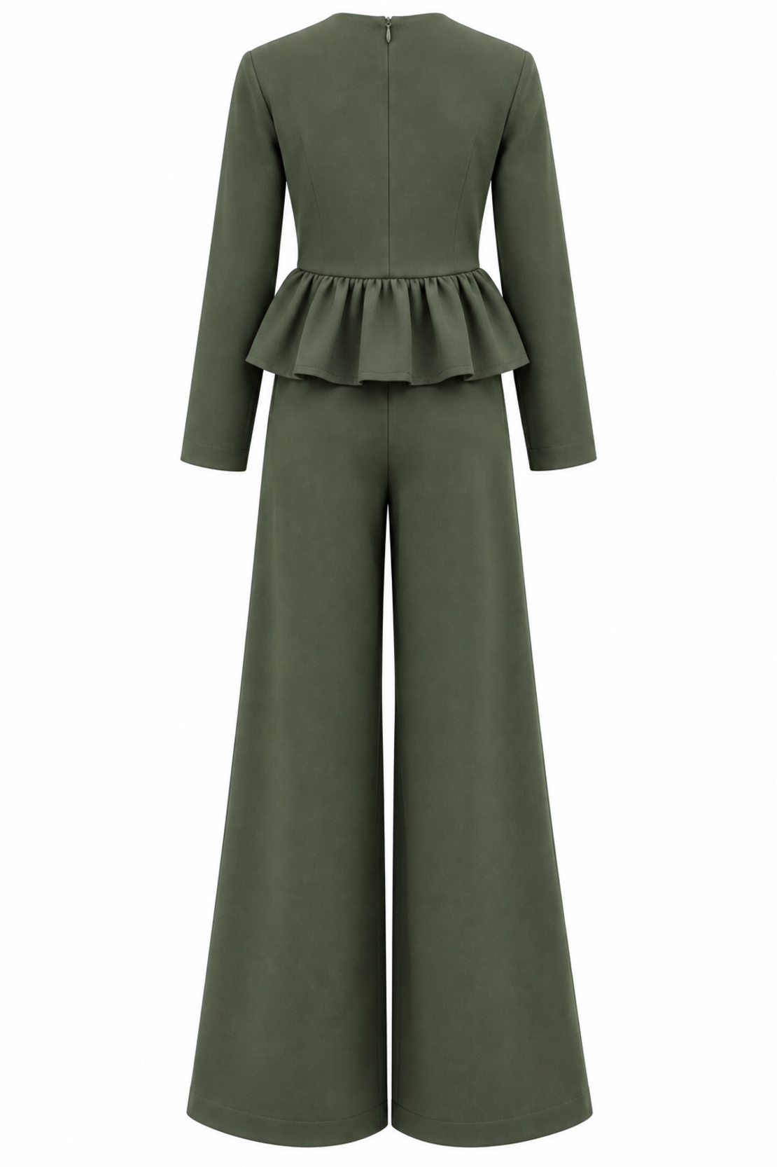 Elegant Two-Piece Women’s Set with Peplum /2608/Olive Green