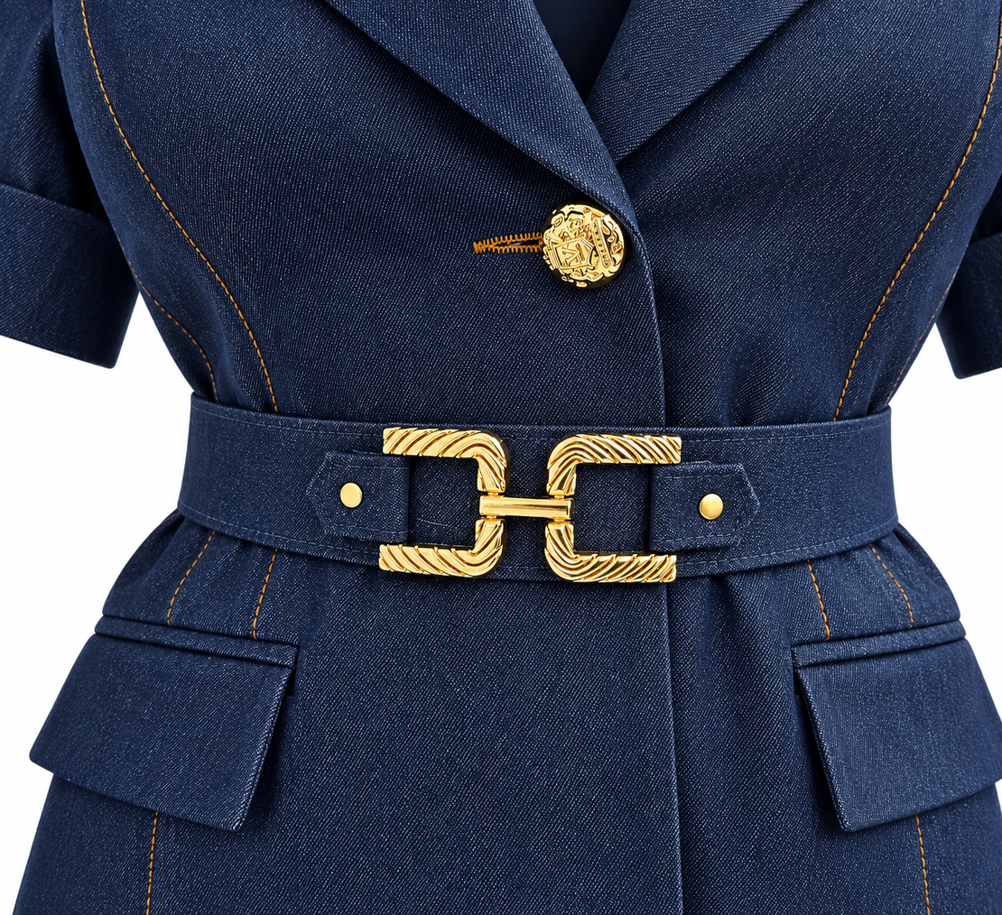 Elegant dark navy blazer with belt/20-79/