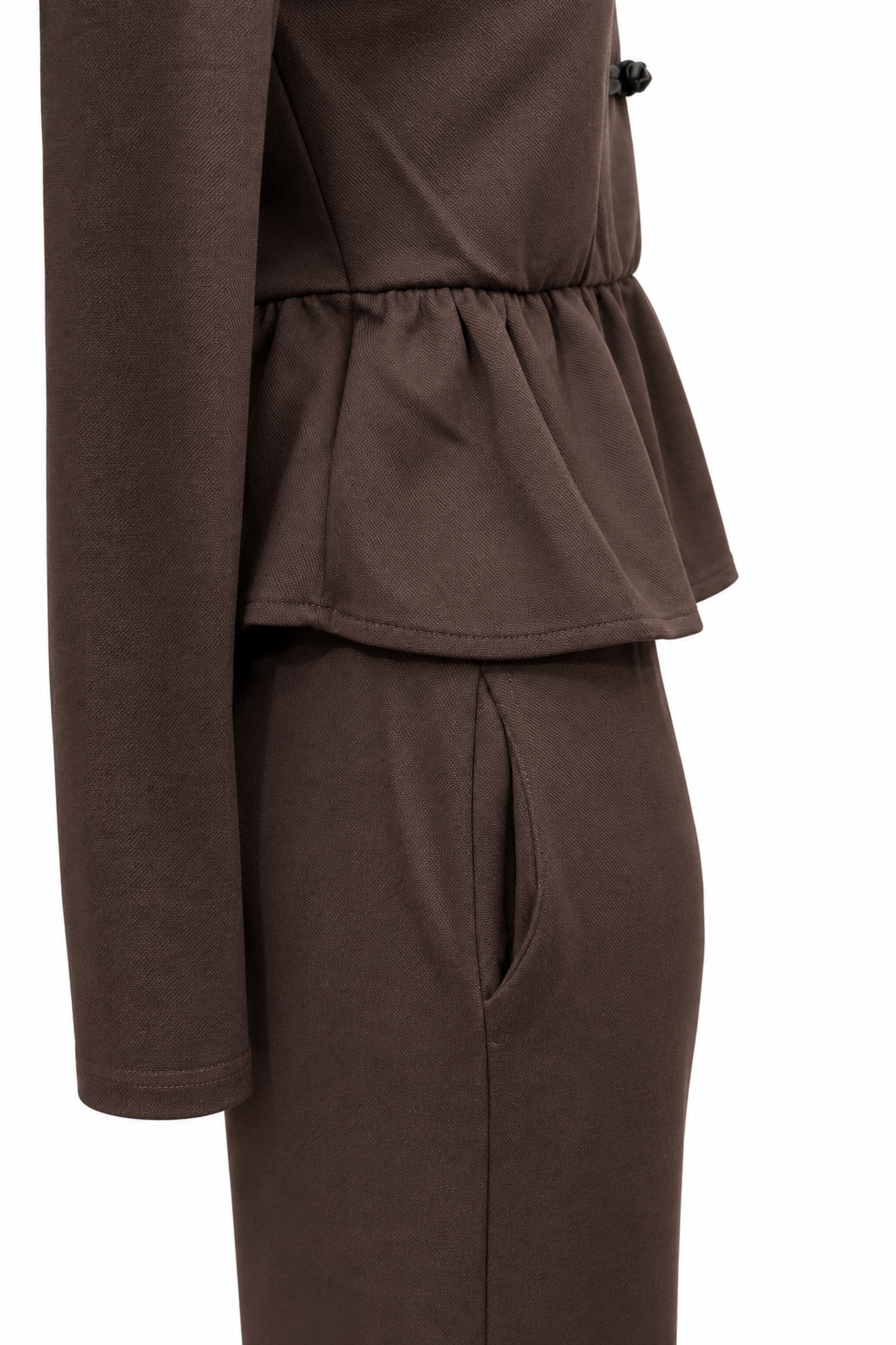 Elegant Women’s Peplum Two-Piece Set/2608/Brown