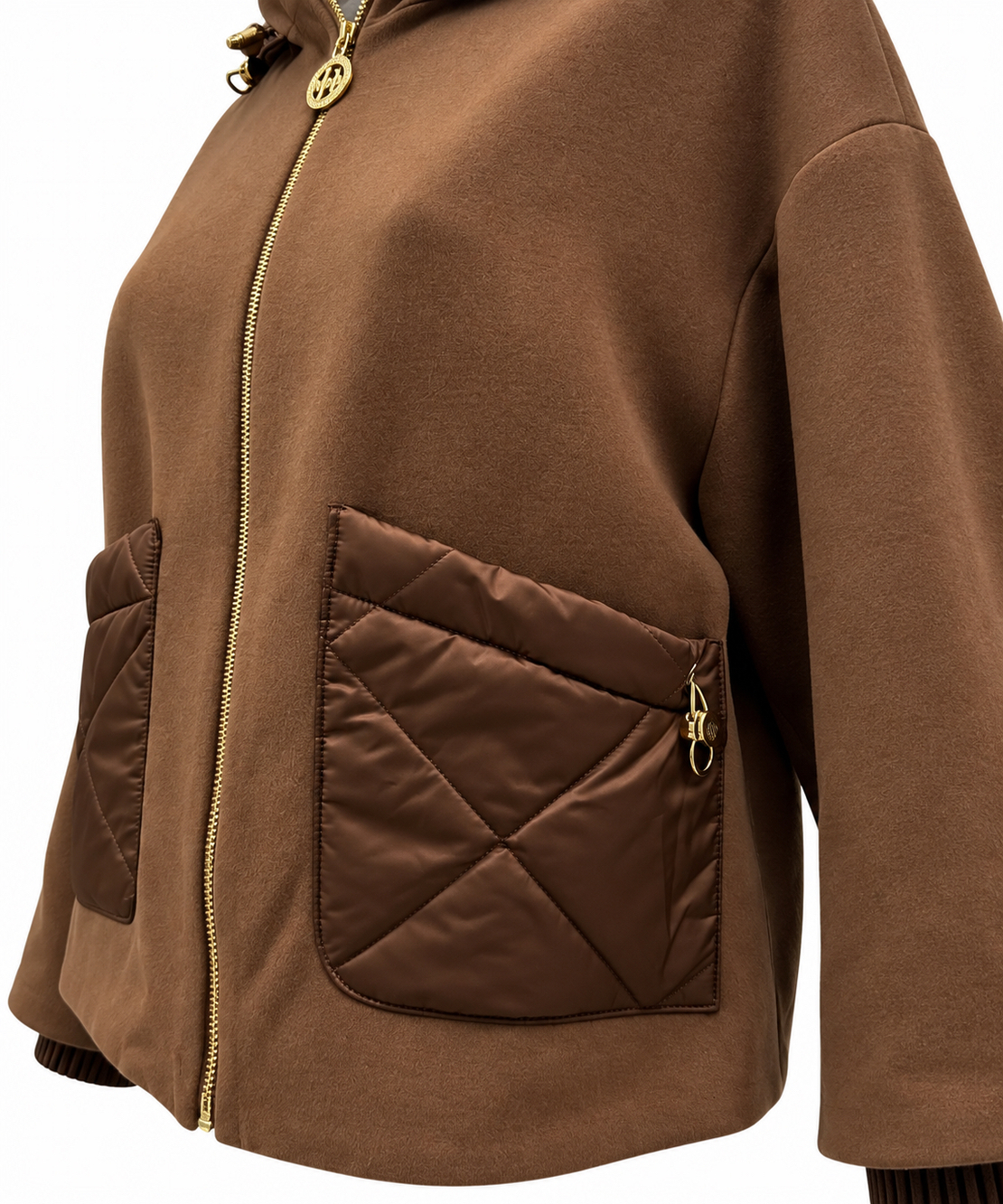 Brown Hooded Jacket with Quilted Pockets/25101/