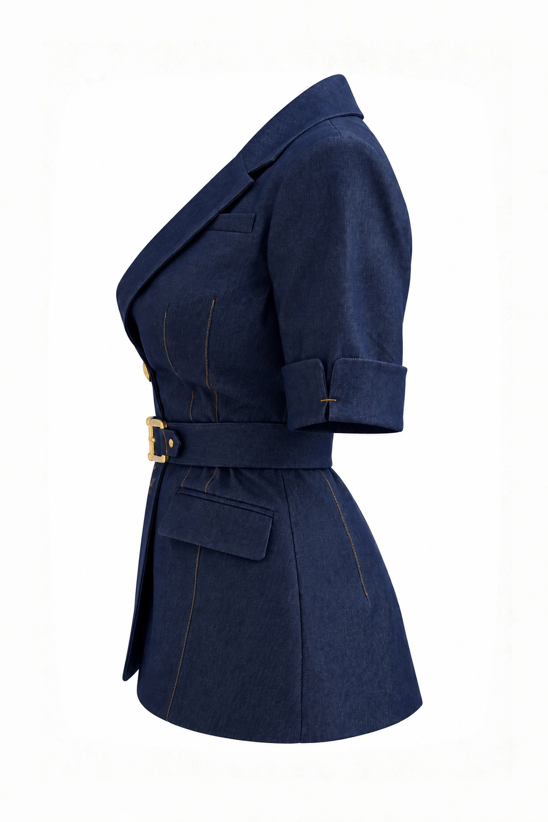 Elegant dark navy blazer with belt/20-79/