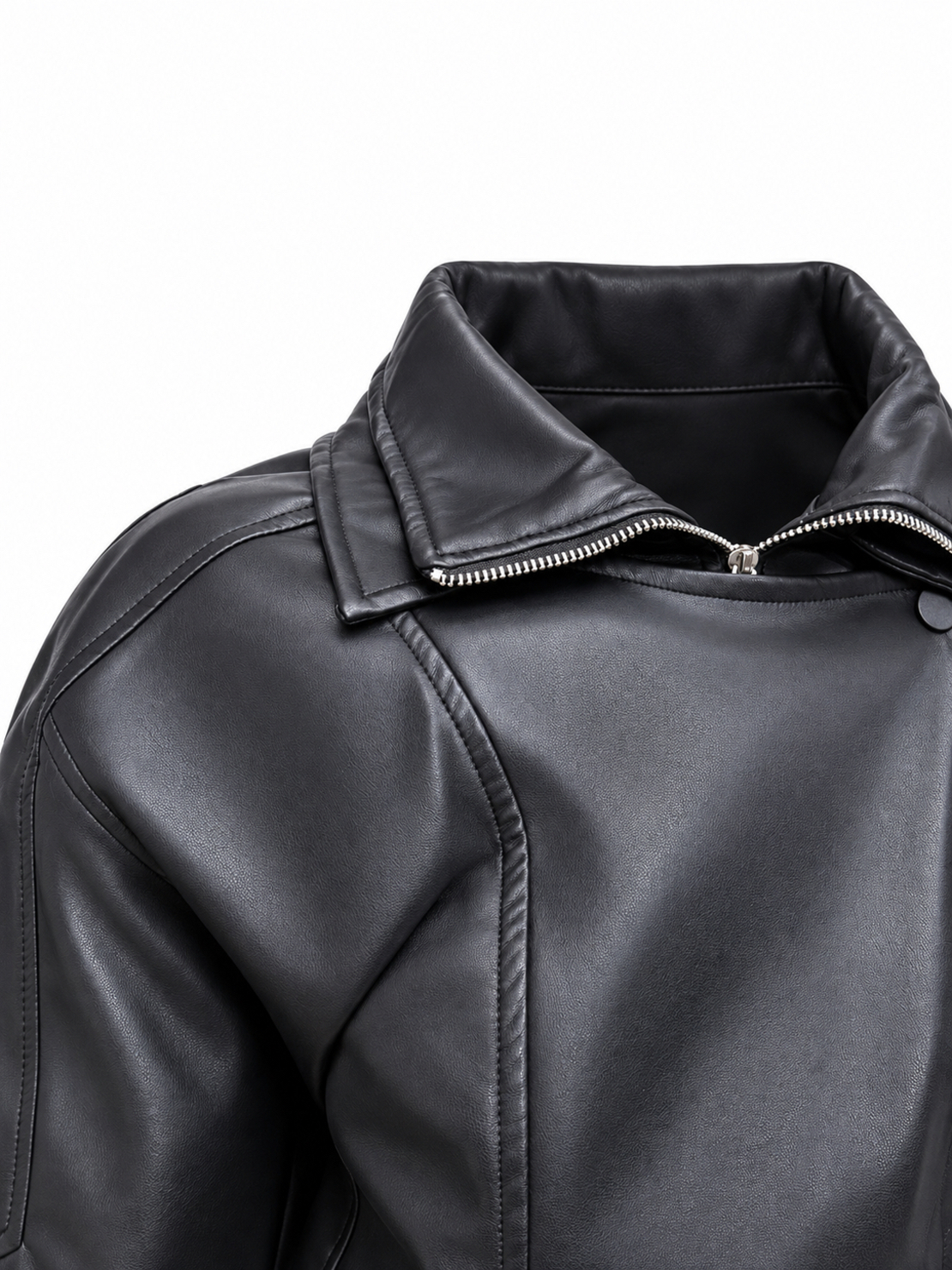 Women’s Faux Leather Belted Jacket with High Collar/2061/