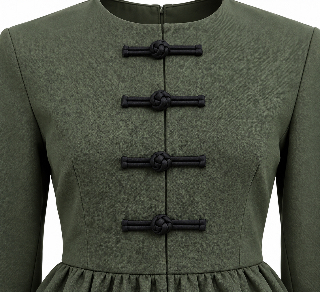 Elegant Two-Piece Women’s Set with Peplum /2608/Olive Green