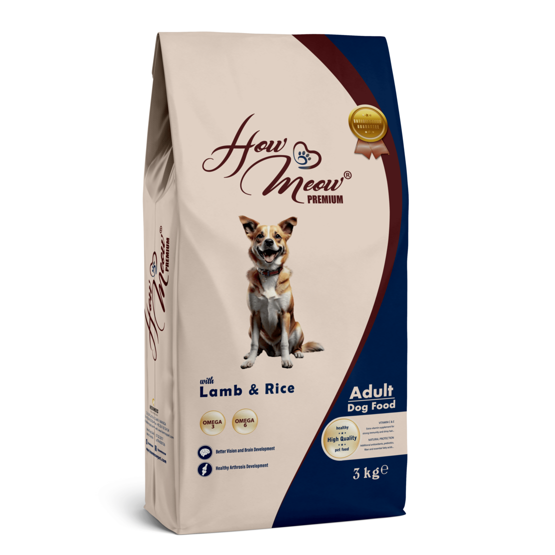 How Meow Adult Dog Food Агне и ориз 3 кг.
