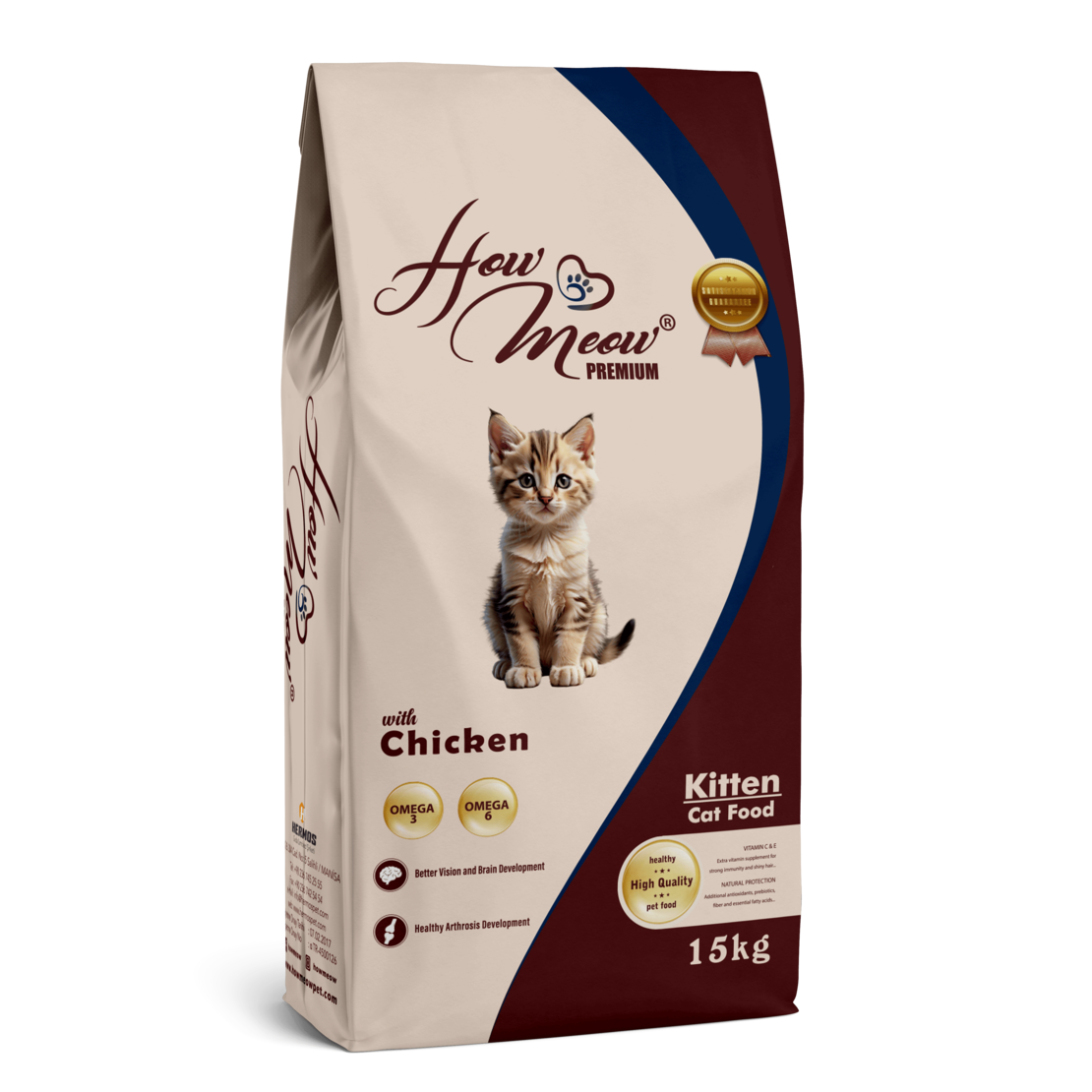 How Meow Premium Kitten Cat Food  с пиле - 15 Кг.
