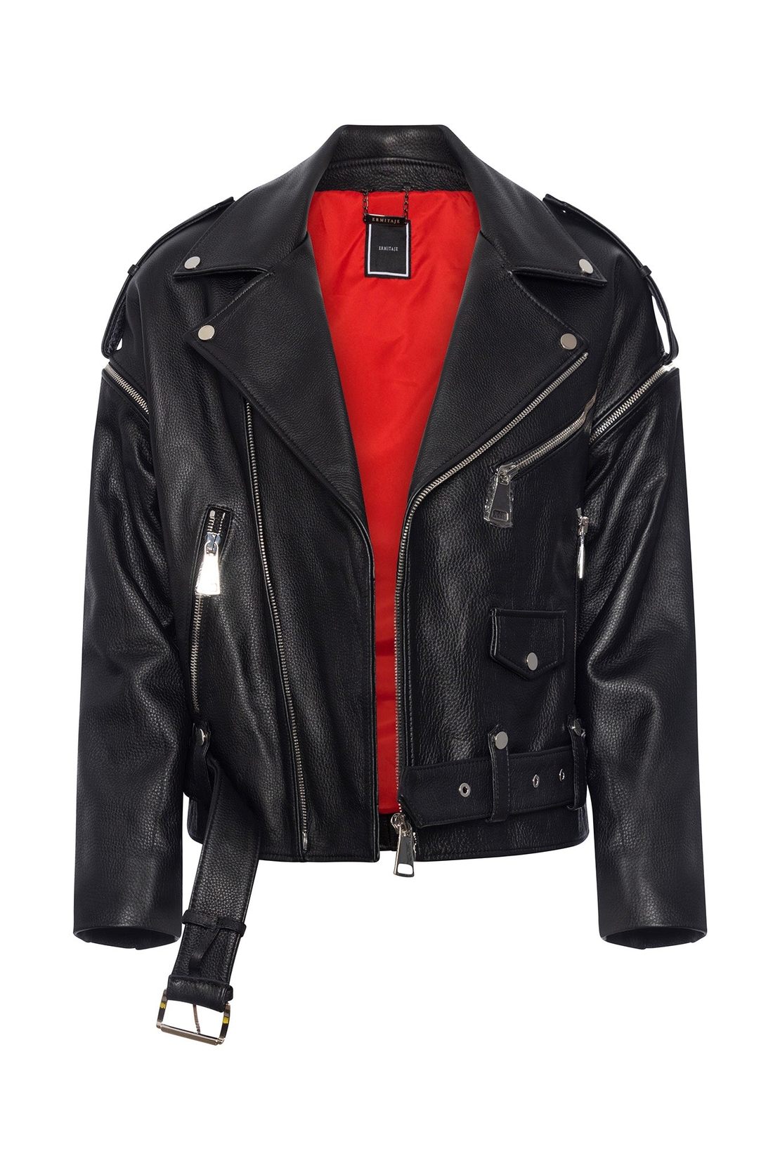 Motorcycle jacket in calf skin - long with silver,, Reign