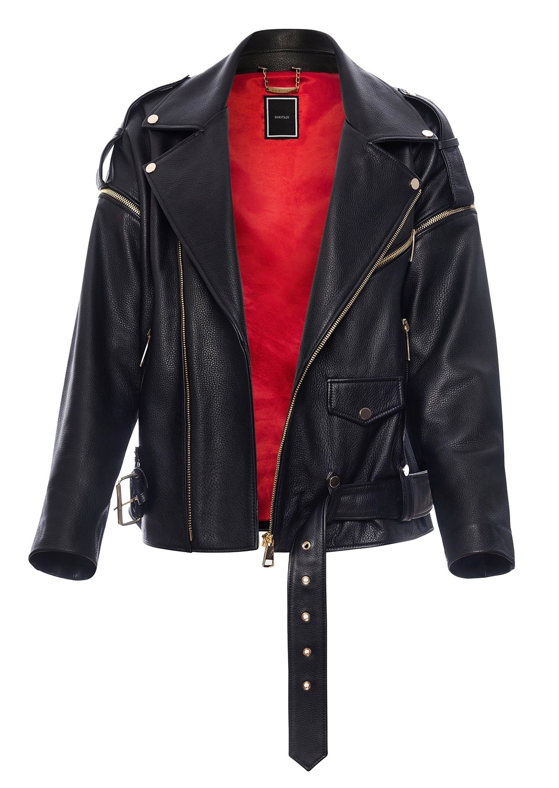 Motorcycle jacket in calf skin - long with gold,, Reign''