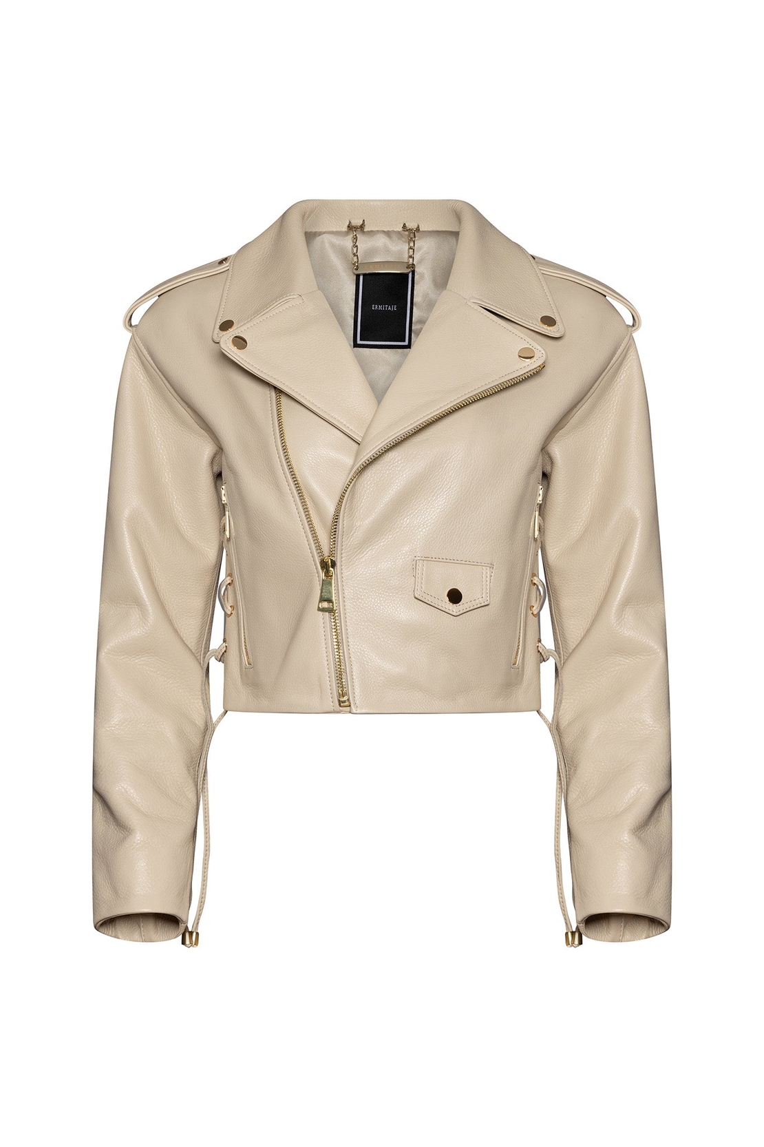 Cropped leather biker jacket ,, Silhouette in Beige 