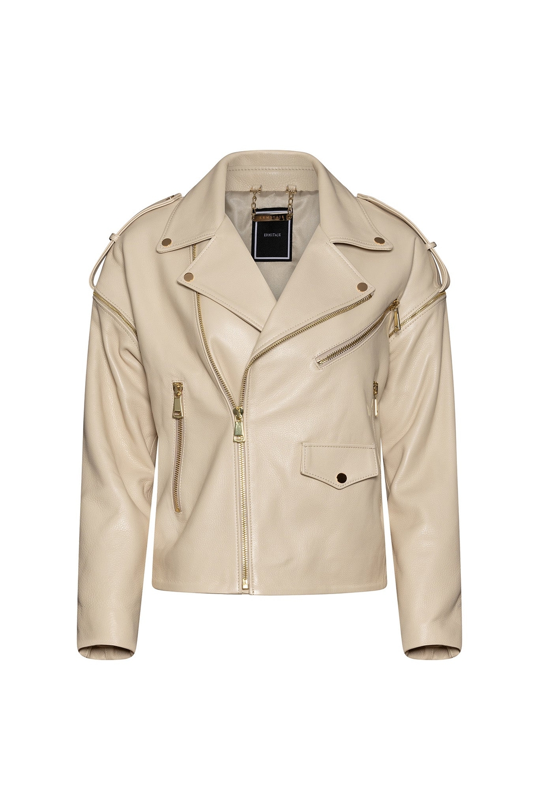 ERMITAJE Motorcycle jacket in calf skin - long with gold,,Reign in Beige