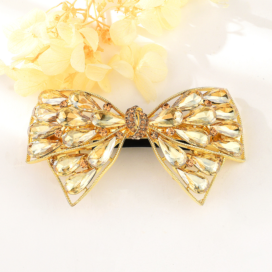 RIBBON WITH GOLDEN CRYSTALS HAIR CLIP YELLOW GOLD PLATING