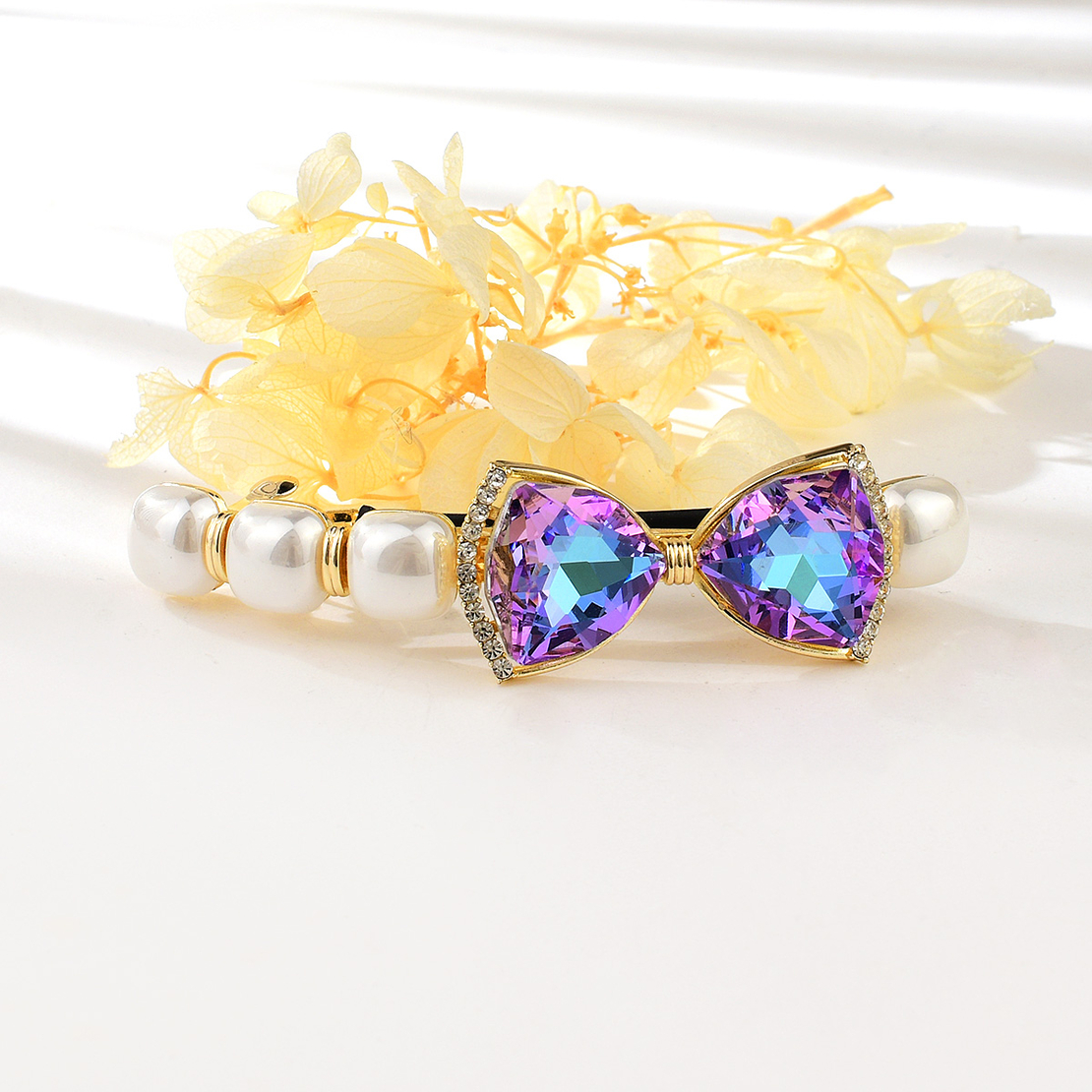 PURPLE RIBBON HAIR CLIP YELLOW GOLD PLATING