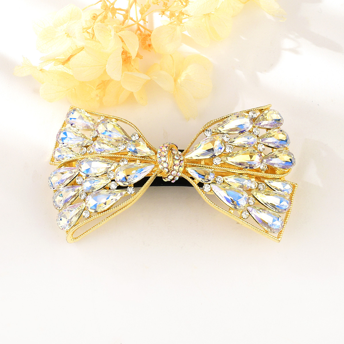 SPARKING RIBBON HAIR CLIP YELLOW GOLD PLATING