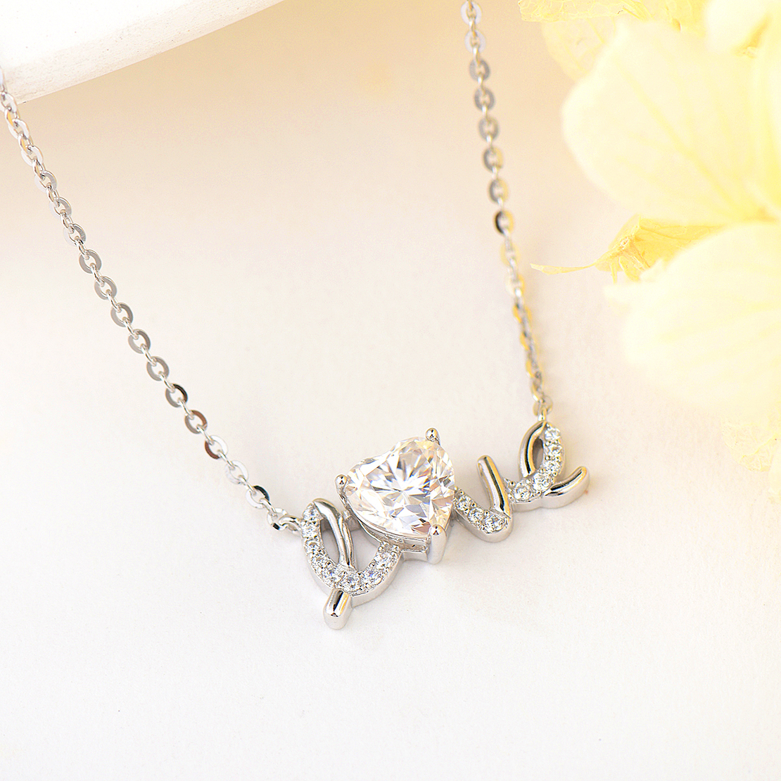 LOVE SILVER NECKLACE MOISSANITE