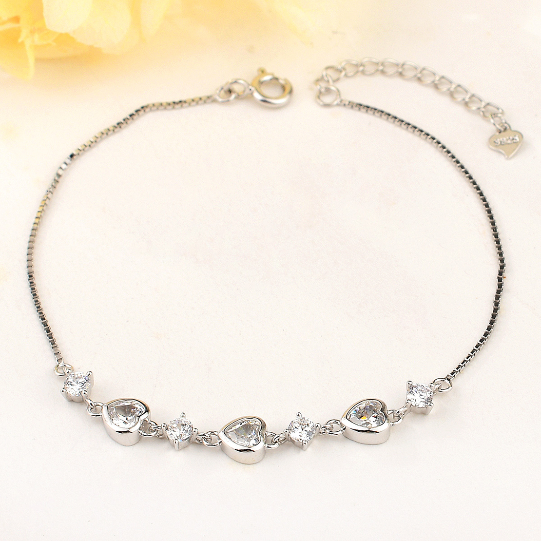 HEARTS SILVER  BRACELET WITH RHODIUM AND CRYSTALS