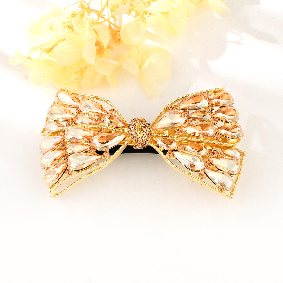 SHINY RIBBON HAIR CLIP YELLOW GOLD PLATING