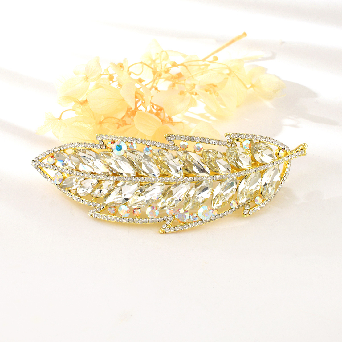 LEAF HAIR CLIP YELLOW GOLD PLATING