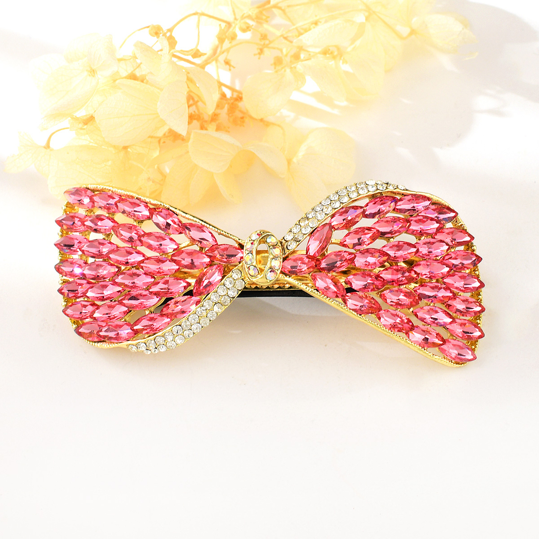 RED RIBBON HAIR CLIP YELLOW GOLD PLATING