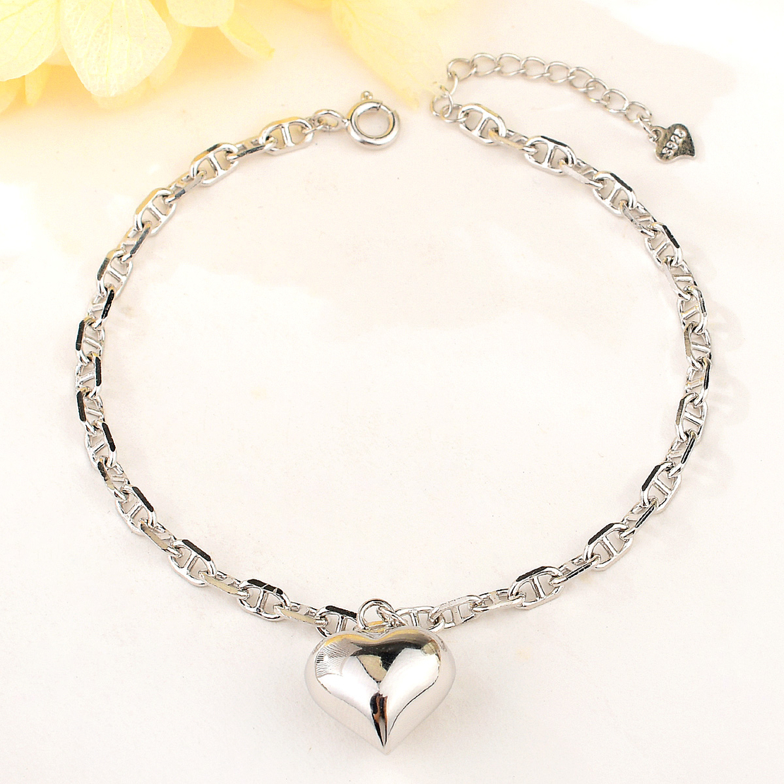 HEART SILVER  BRACELET WITH RHODIUM