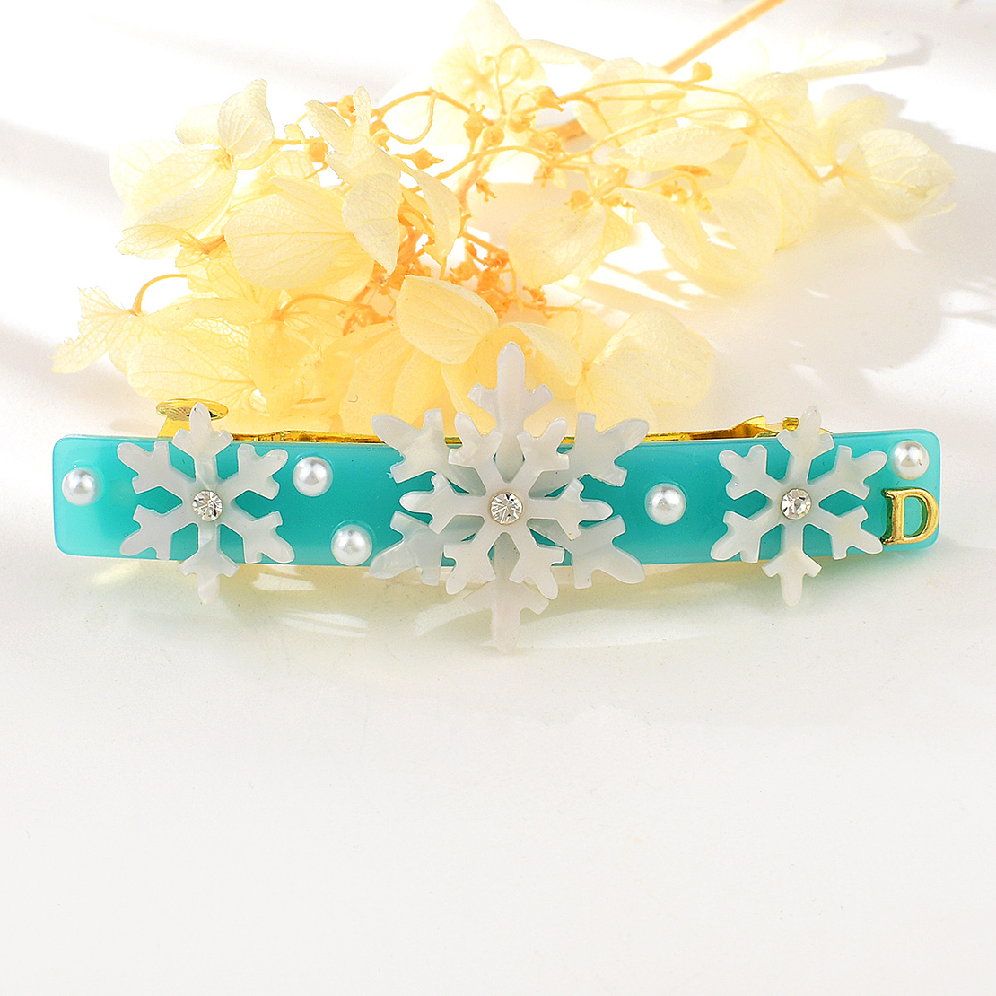 SNOWFLAKES GREEN HAIR CLIP JEWELRY ACRYLIC