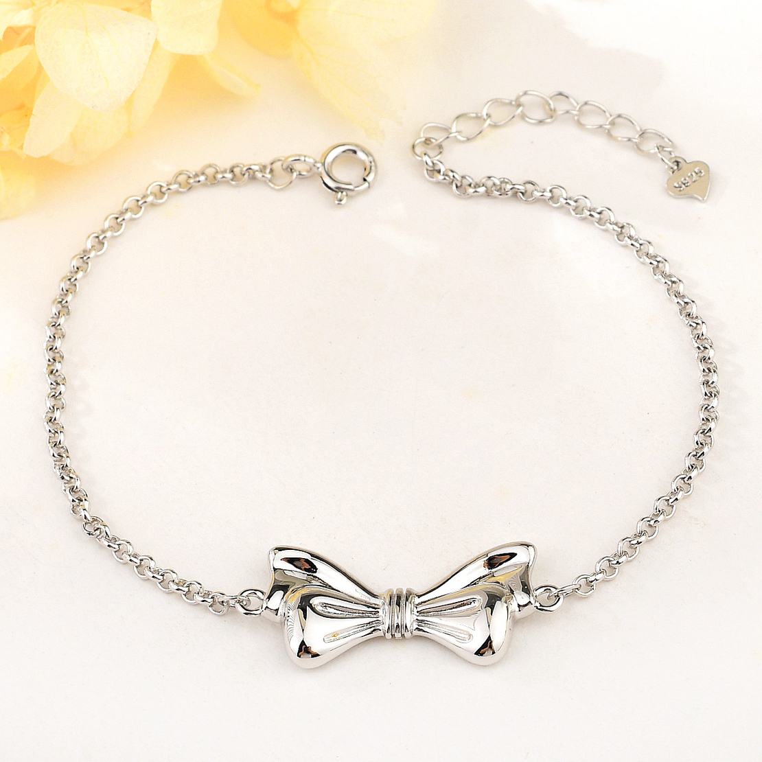 RIBBON SILVER  BRACELET WITH RHODIUM