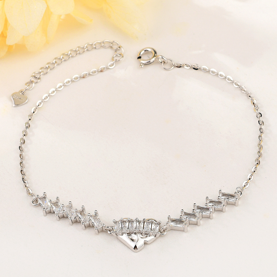 HEART SILVER  BRACELET WITH RHODIUM AND CRYSTALS