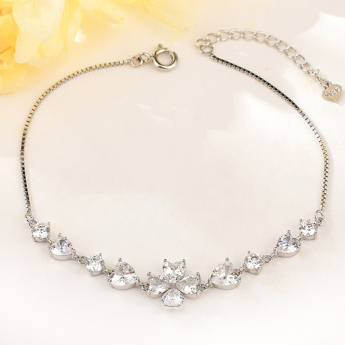 HEARTS SILVER  BRACELET WITH RHODIUM AND CRYSTALS