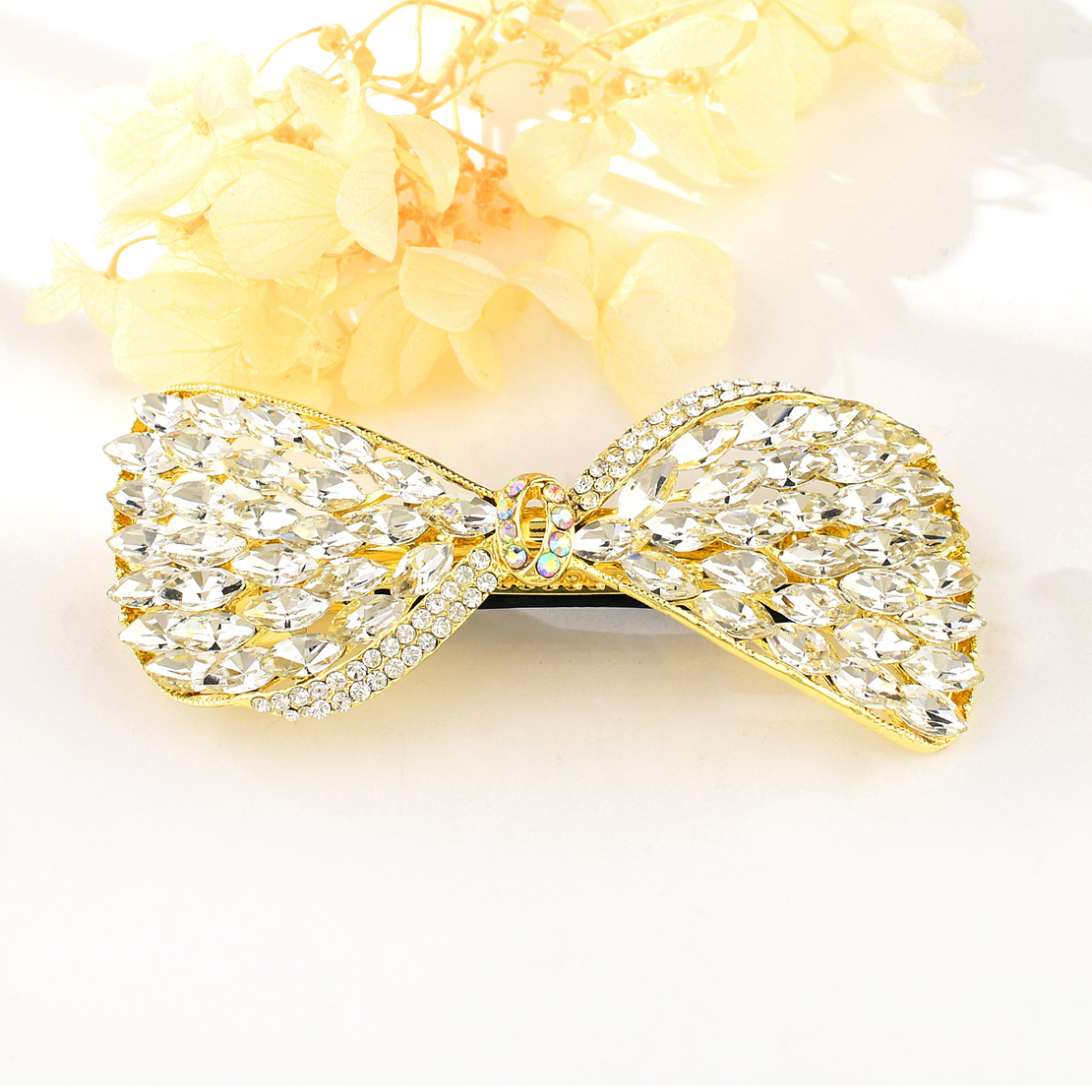 RIBBON WITH SHINY CRYSTALS HAIR CLIP YELLOW GOLD PLATING