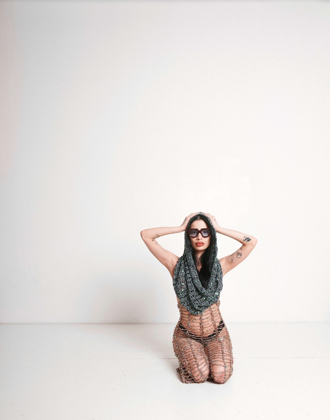 Shimmer Deep-V Hooded Top