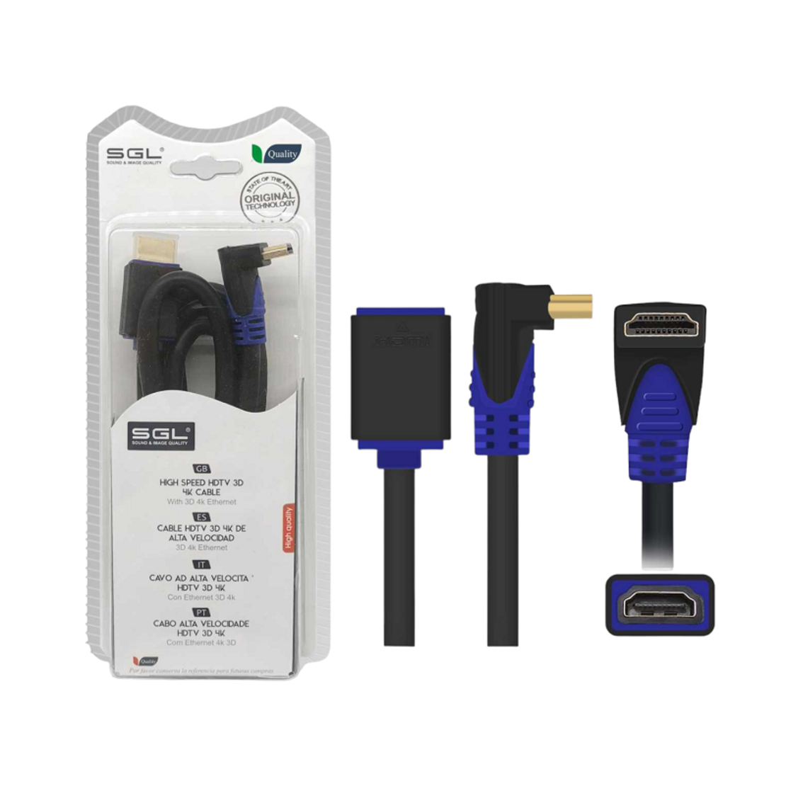Cablu HDMI cu conector tată și mamă - unghiular - 1592FC - 3m - 095257