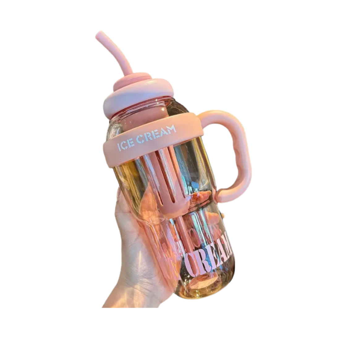 Sticlă-cană de apă din plastic cu paie - 1300 ml - RTS16 - 590166 - Roz