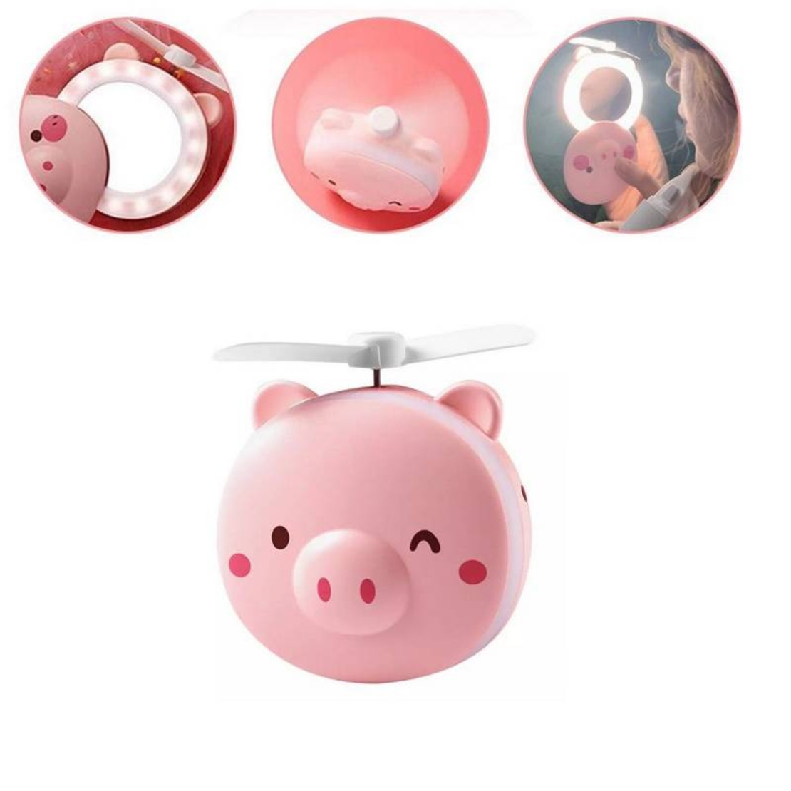Oglinda de machiaj LED de buzunar cu ventilator - Piggy - 883006