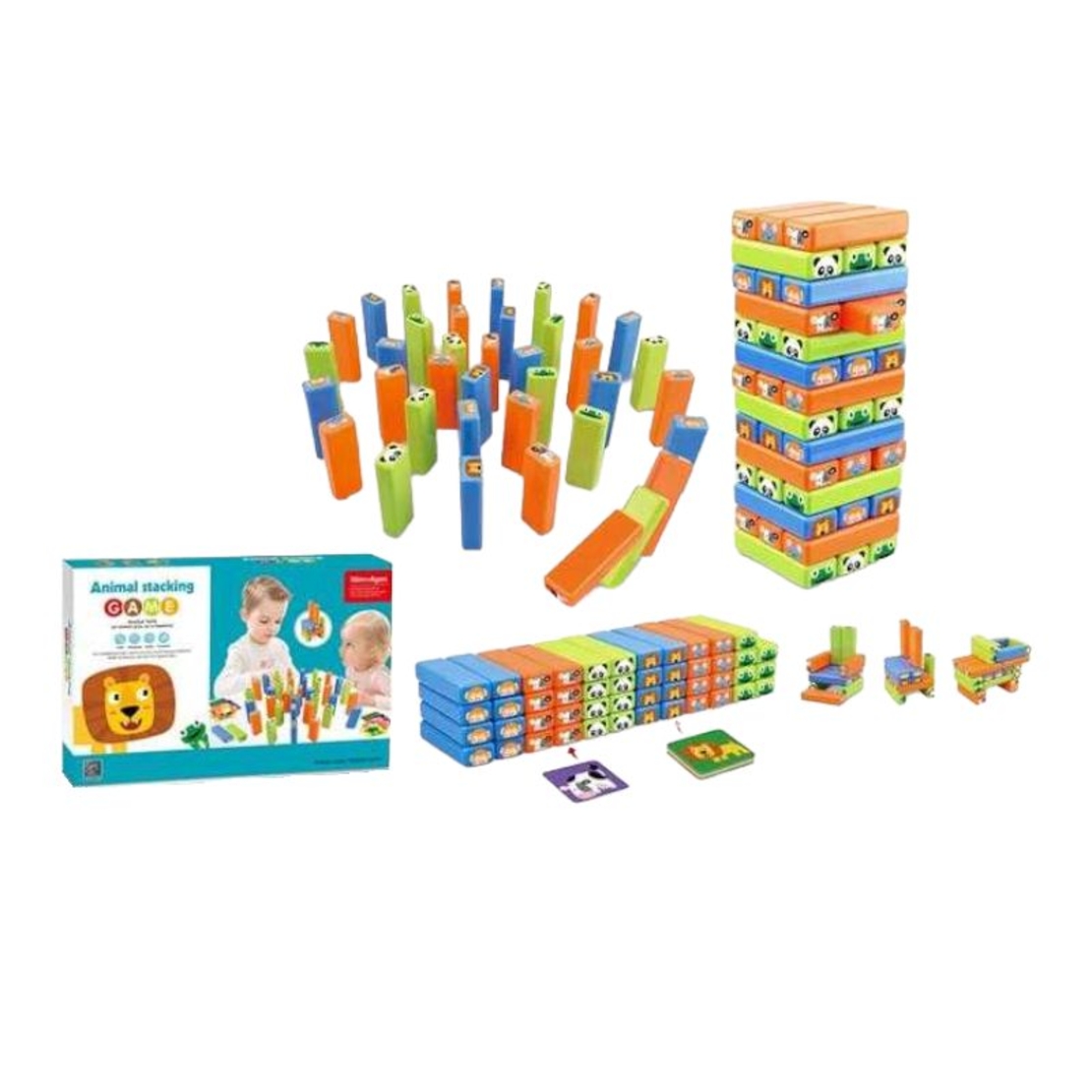 Joc pentru copii - Jenga de culoare cu animale - 1011A - 007872