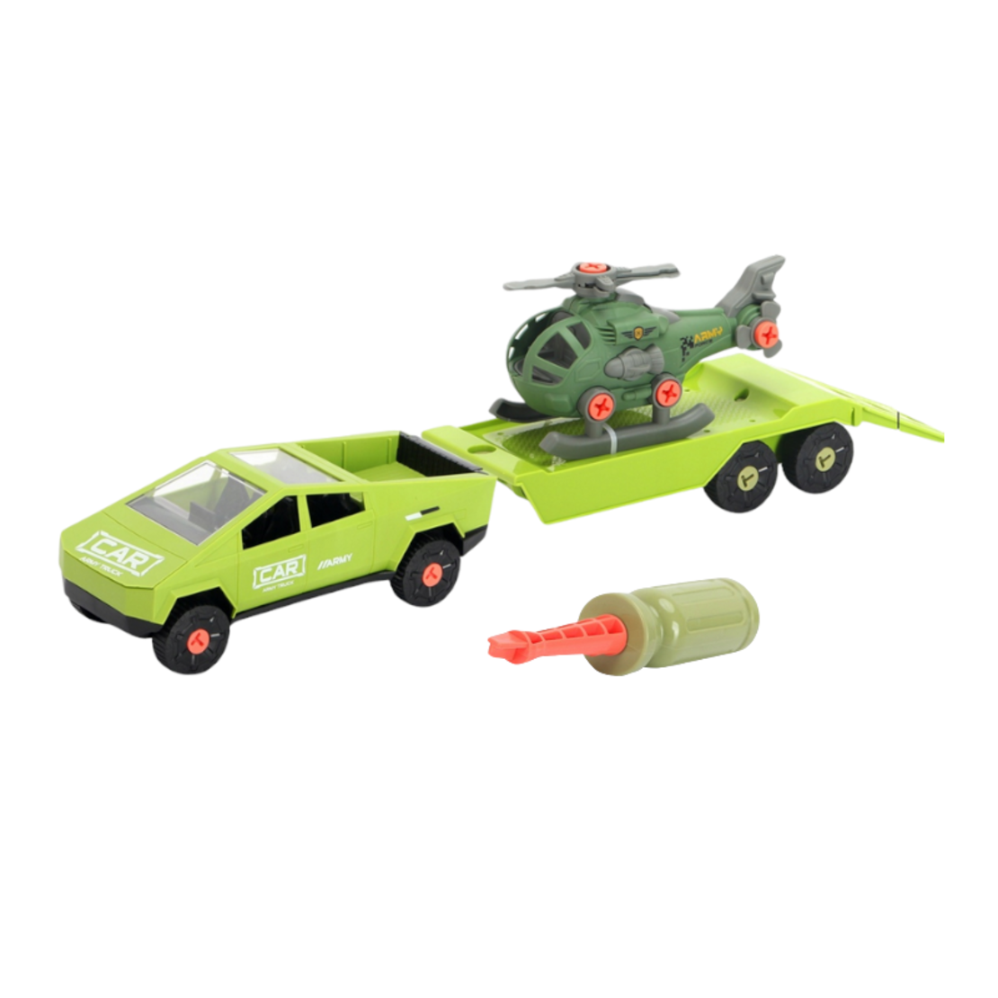 Mașină prefabricată cu remorcă și elicopter - 7654-B2C - 305239 - Verde